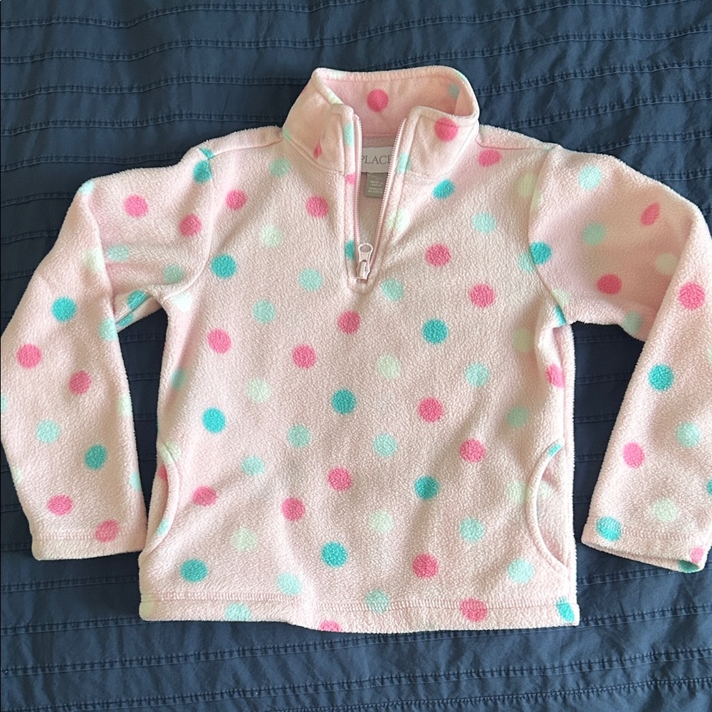 The Children's Place Pink Polka Dot Quarter-Zip Fleece Pullover